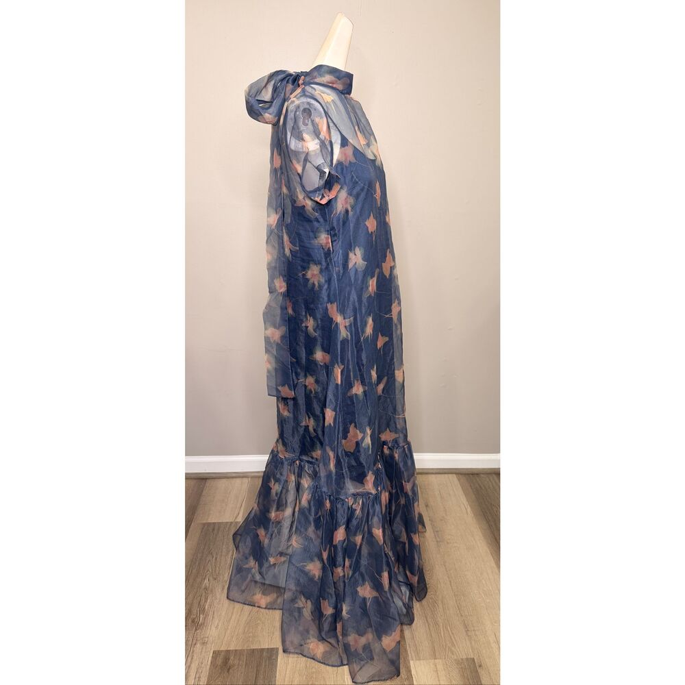 STAUD Calluna Ruffled Sheer Floral Organza Gown IN Lapis Floral Size Large $495 - Picture 8 of 9